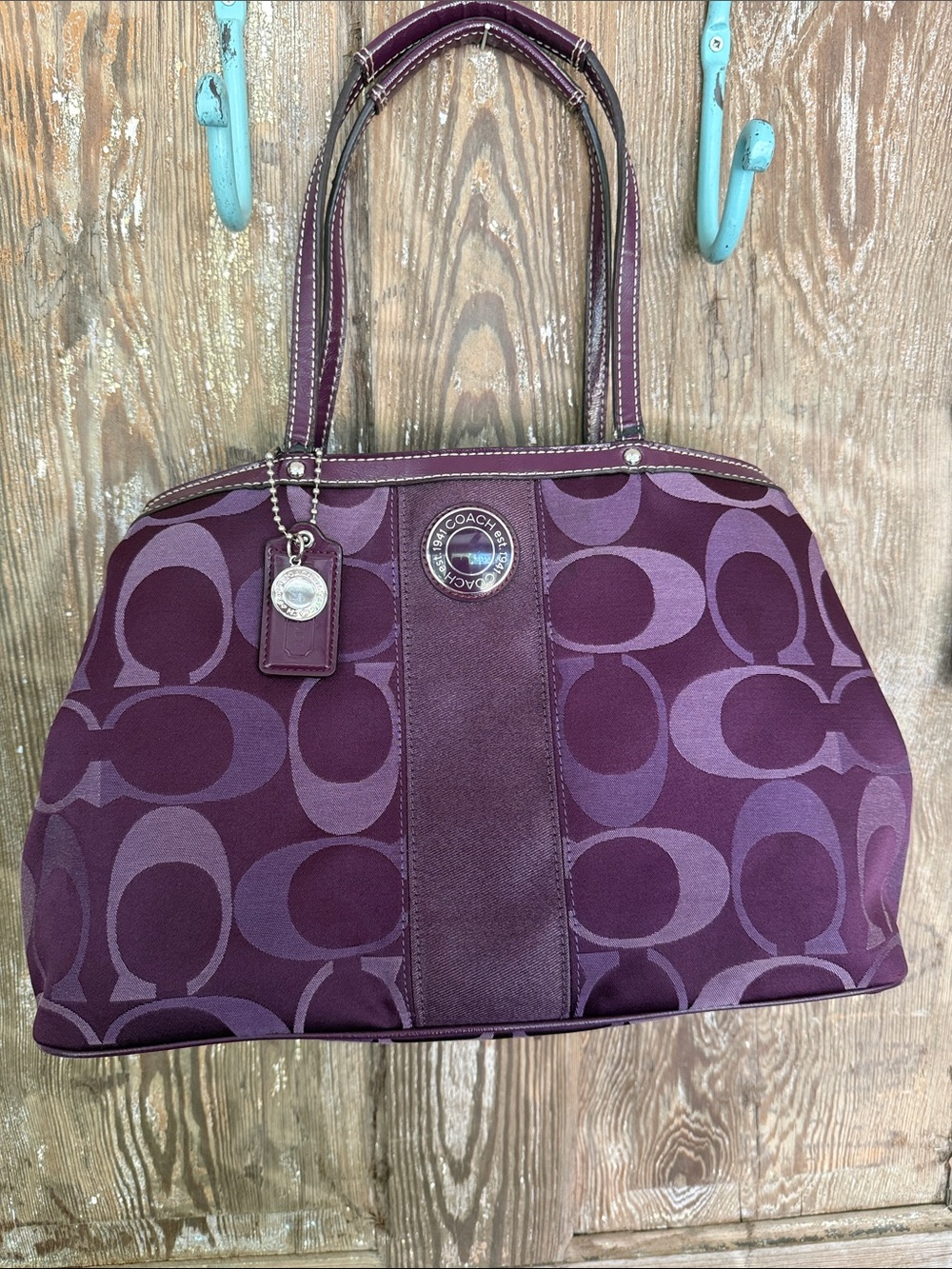 Vintage Y2K Coach Signature Optic C Kiss-Lock Carryall Tote Bag Purple/Plum